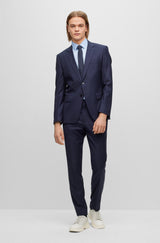 BOSS Slim-Fit Small Check Patterned Navy Suit