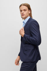 BOSS Slim-Fit Small Check Patterned Navy Suit