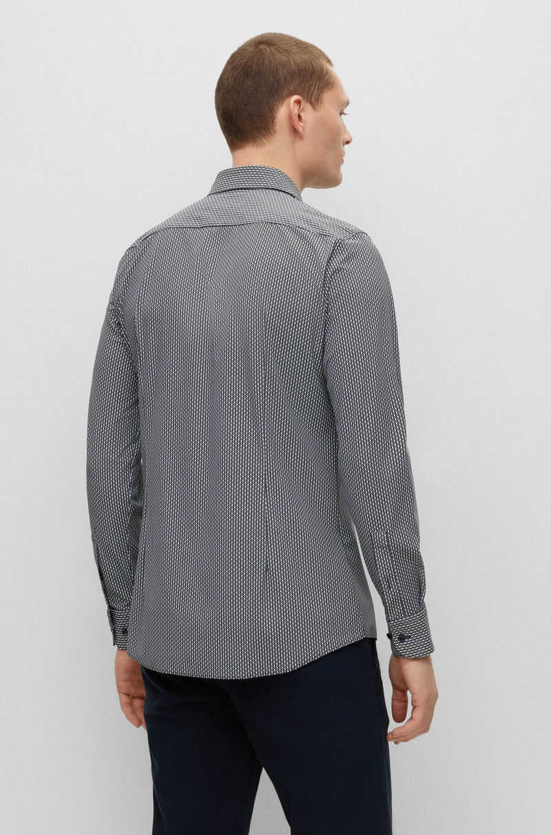 BOSS Slim Fit Geometric Print 4 Way Stretch Shirt