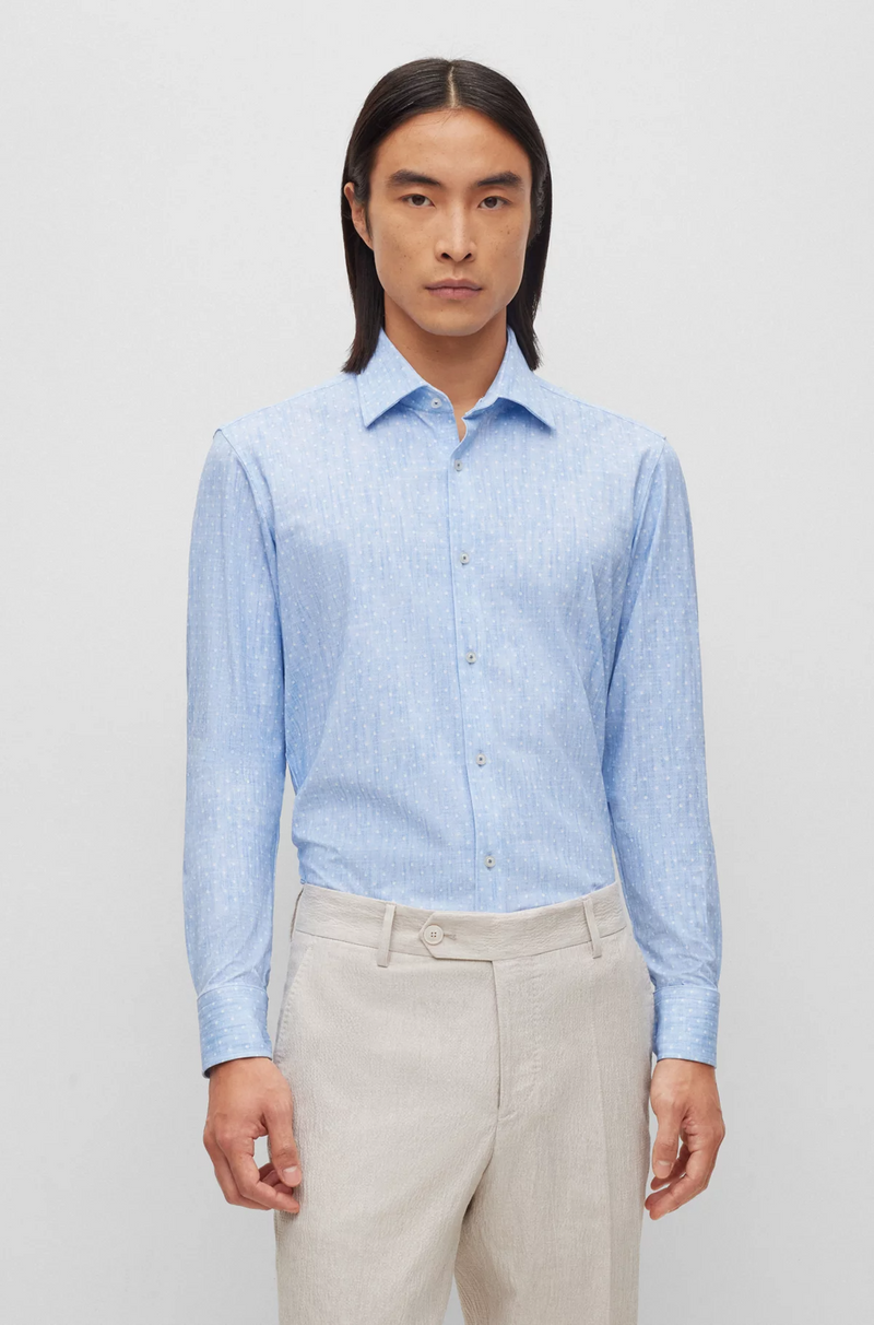 BOSS REGULAR-FIT SHIRT IN PATTERNED PERFORMANCE-STRETCH ITALIAN FABRIC