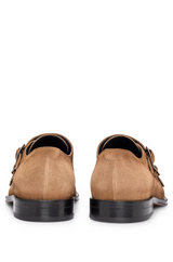 BOSS SUEDE MONK SHOES WITH DOUBLE STRAP AND BRANDING