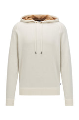 BOSS Wool Cotton Contrast Hooded Sweater in Open White