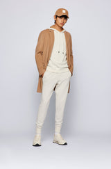 BOSS Wool Cotton Contrast Hooded Sweater in Open White