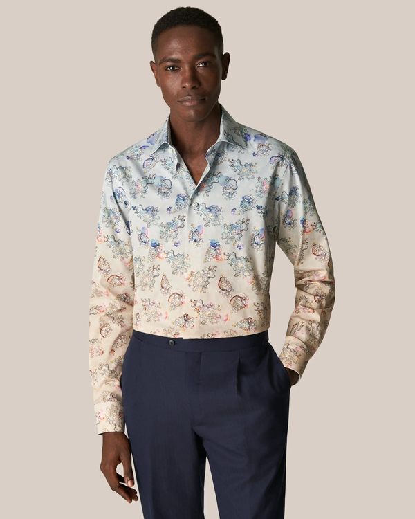 ETON Fine Twill Light Blue Paisley Button Up