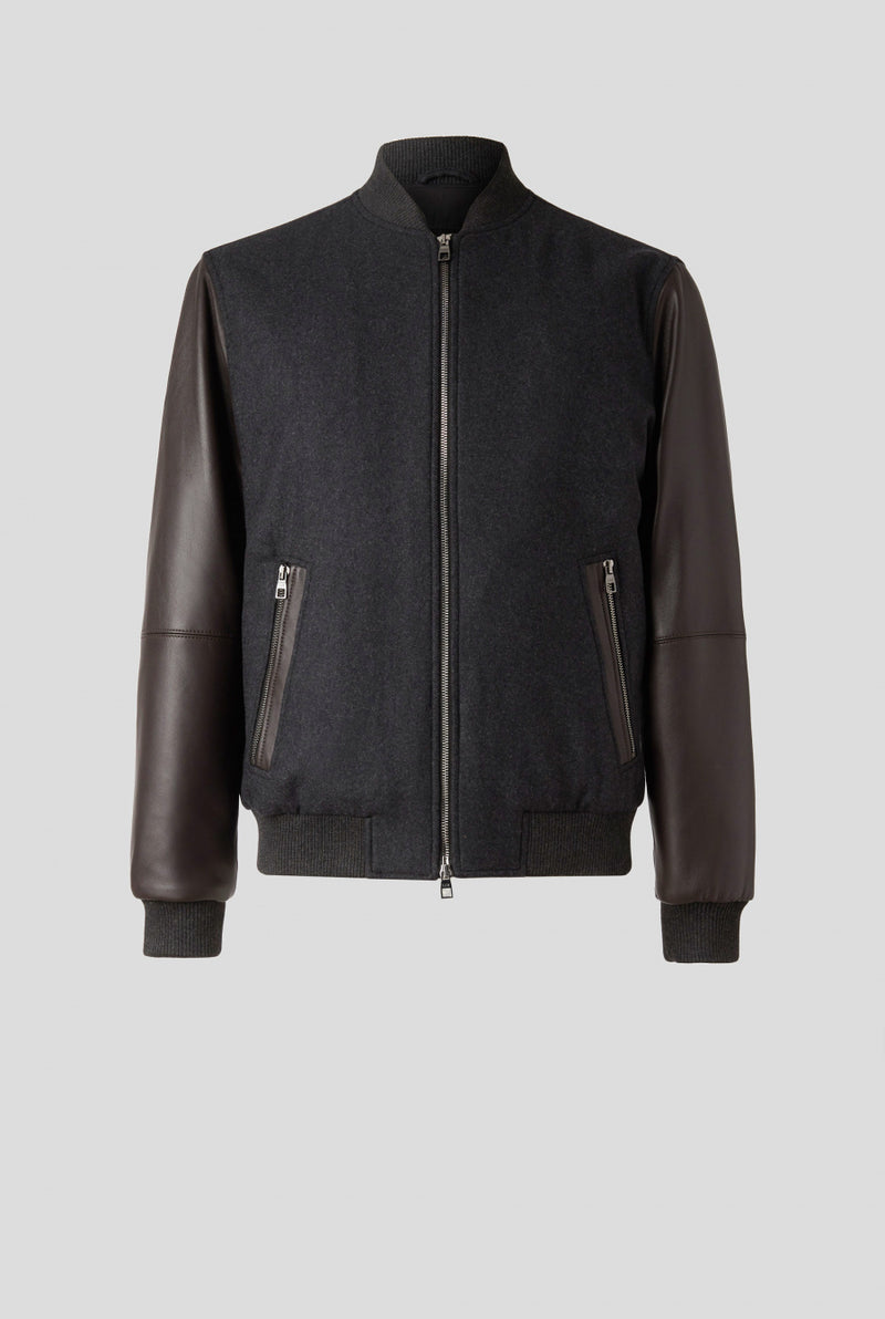 LAB by PAL ZILERI Wool bomber with leather sleeves