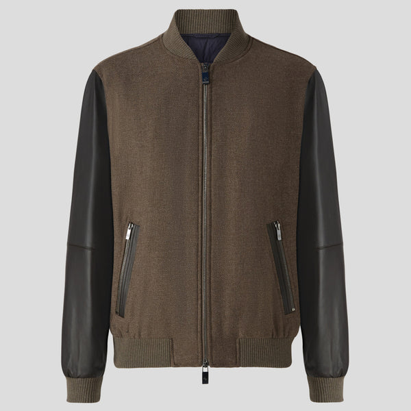 PAL ZILERI Varsity Solid Jacket in Pure Wool with Nappa Leather Sleeves