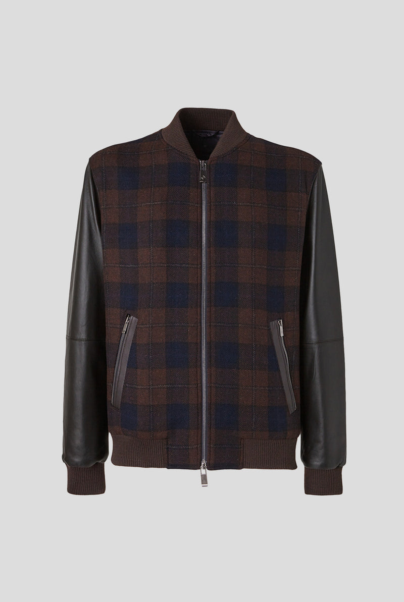 PAL ZILERI Varsity Jacket in Pure Wool with Nappa Leather Sleeves