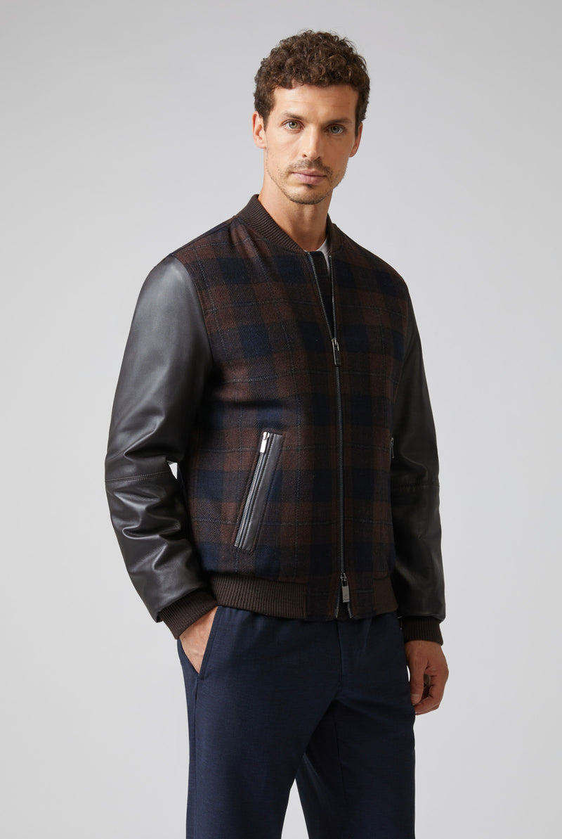 Varsity Jacket in wool and leather BLUE Pal Zileri