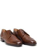 Hugo Boss Kensington Embossed Leather Derby Shoe in Medium Brown
