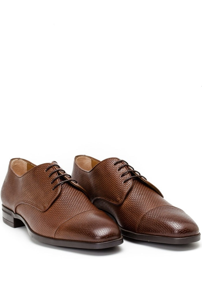 Hugo Boss Kensington Embossed Leather Derby Shoe in Medium Brown – Faded Soul