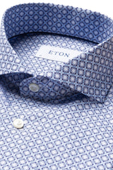 Eton Blue Block Print Slim Fit Poplin Shirt