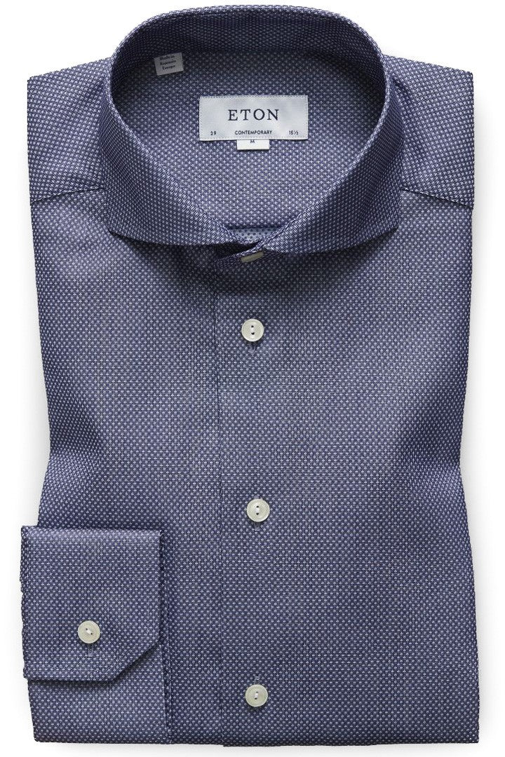 Eton Blue Geometric Twill Shirt